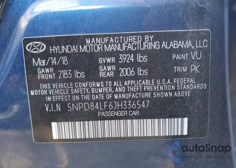 2018 Hyundai Elantra Sel из США, поврежденный, VIN 5NPD84LF6JH336547